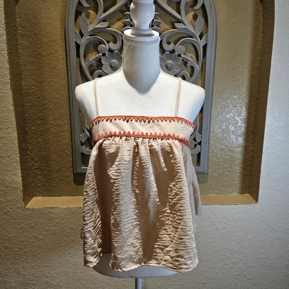 No Comment NWT Size S Satin Cami Tank Boho Coquette Babydoll Softgirl Top Beige - Picture 2 of 14
